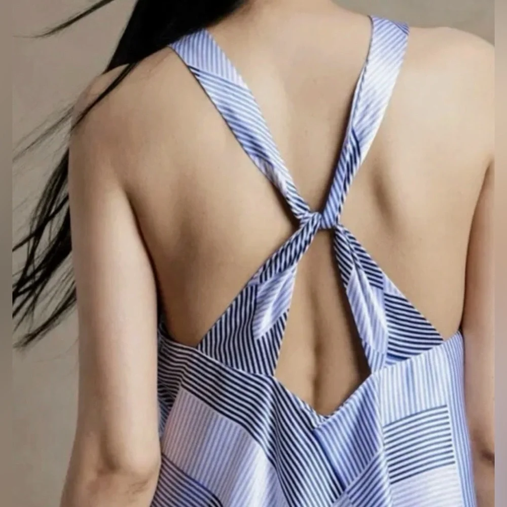 Banana Republic Halter Silk Dress in White and Blue